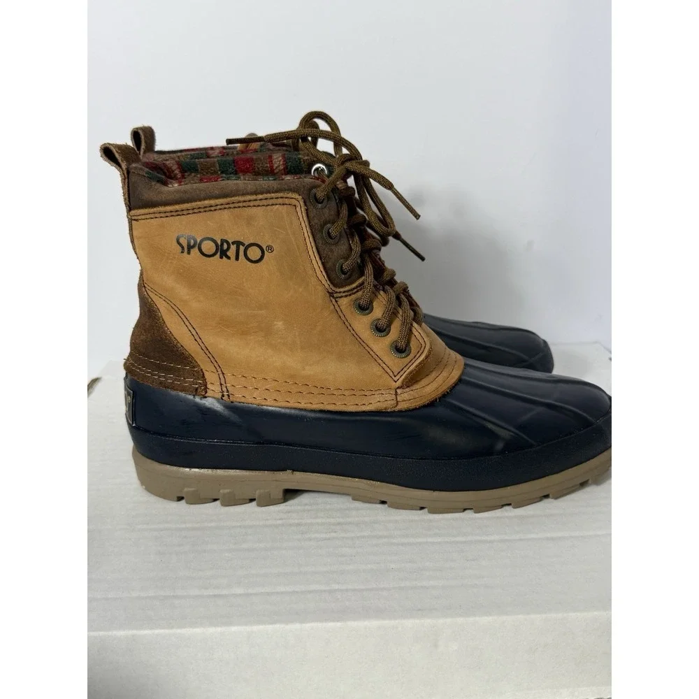 Sporto Insulated Duck Boots Women's 8 Tan Brown‎ Leather Rubber Winter